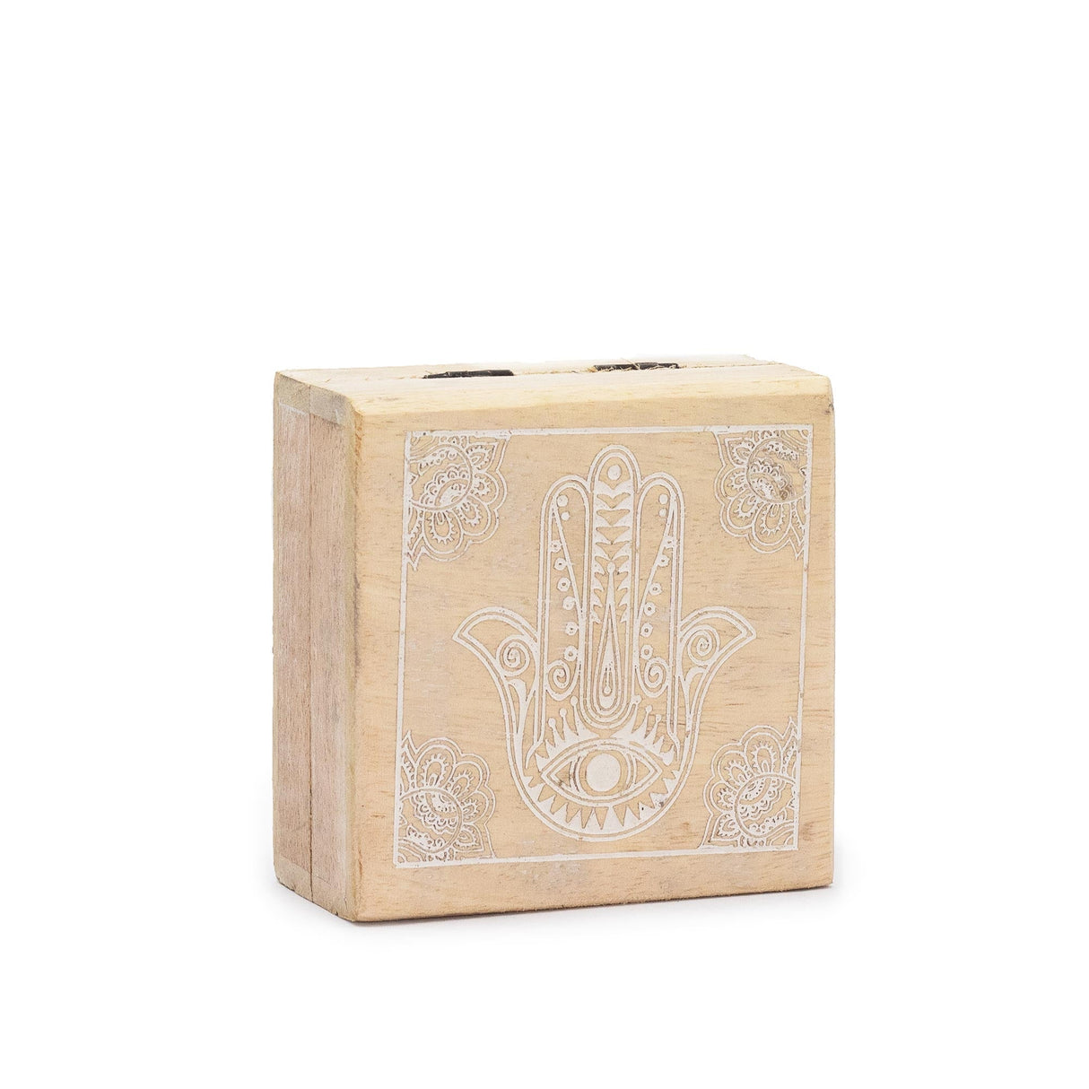 Small Square Box 10x10x4.2cm - Hamsa Whitewash - SHAMTAM.COM