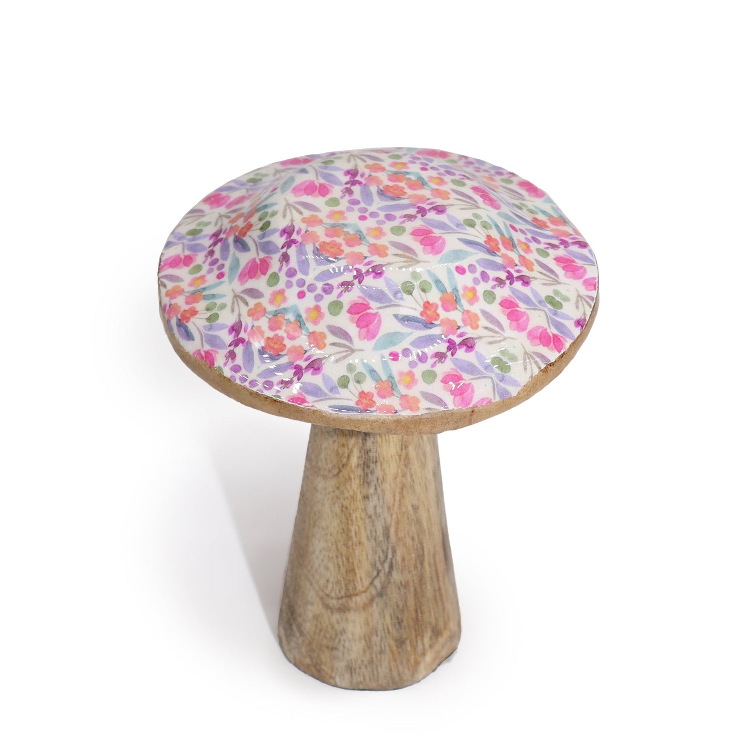 Hand - Painted Small Wooden Mushroom with Floral Design – Perfect Nature - Inspired Decor Accent - SHAMTAM.COM