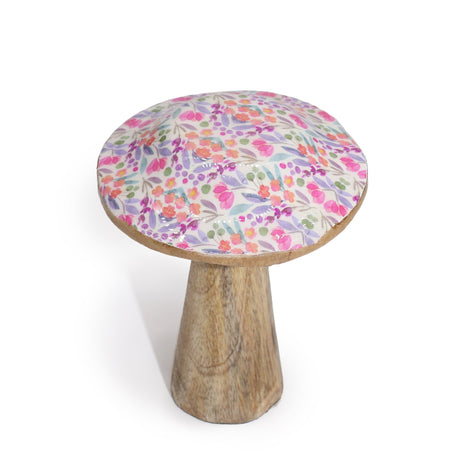 Hand - Painted Small Wooden Mushroom with Floral Design – Perfect Nature - Inspired Decor Accent - SHAMTAM.COM