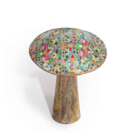Handcrafted Small Wooden Mushroom Decor with Mediterranean Tile Pattern – Vibrant Artistic Accent for Home - SHAMTAM.COM