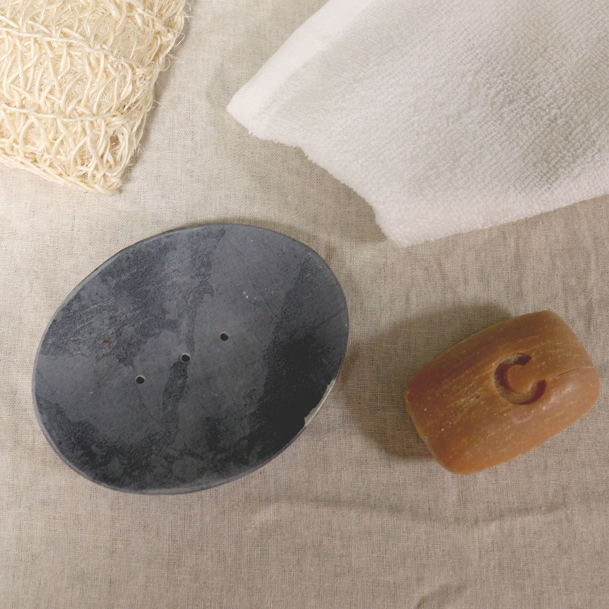 Elegant Grey Soapstone Oval Soap Dish with Drainage Holes - 10x12cm | Timeless Bathroom Décor - SHAMTAM.COM