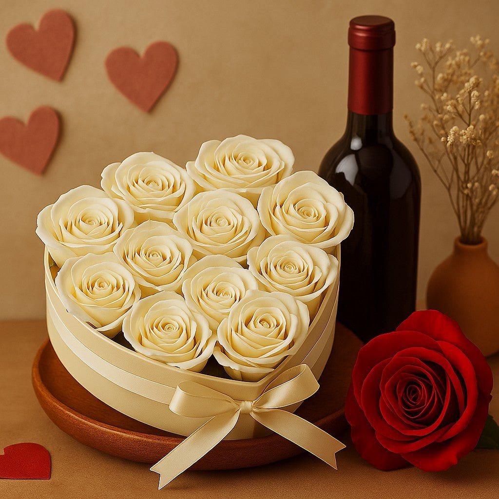 Soap Flower Bouquet 13 Cream Roses Heart - SHAMTAM.COM