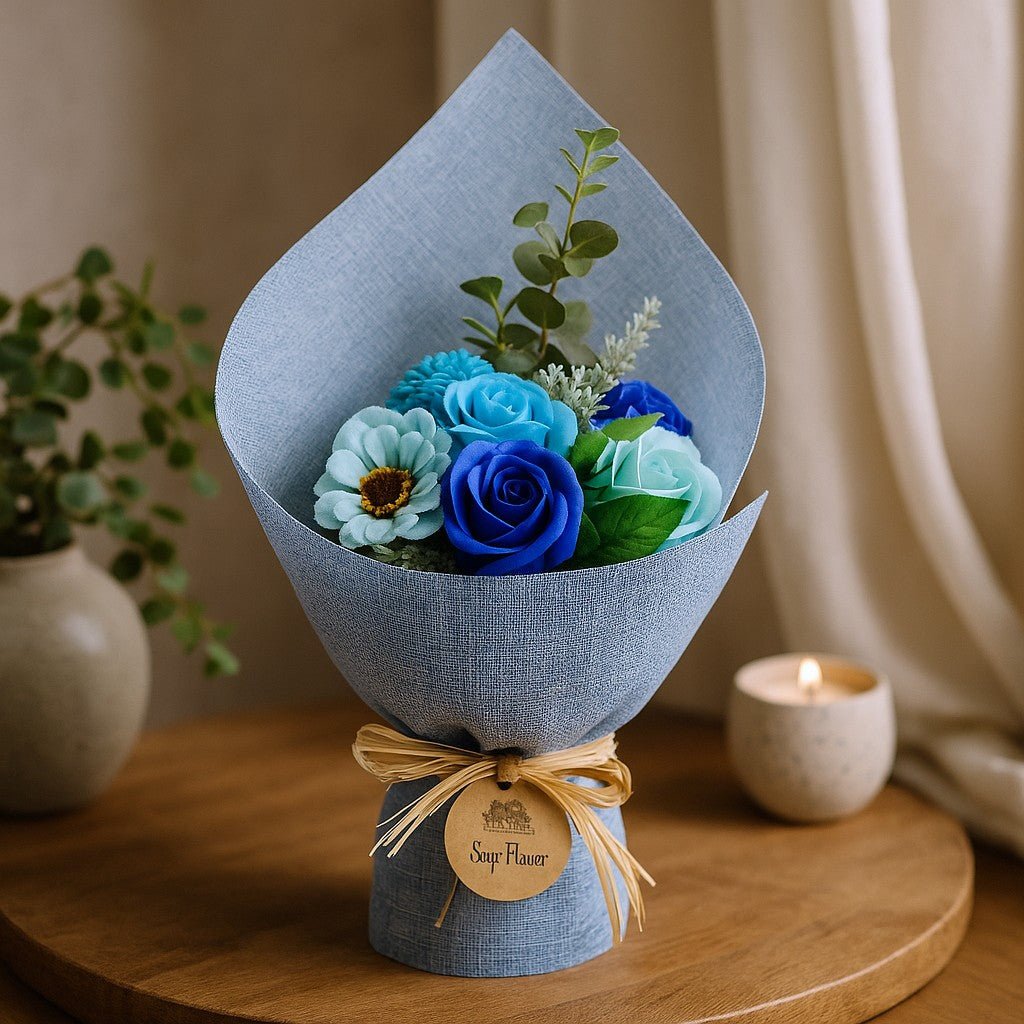 Soap Flower Bouquet Blue Standing - SHAMTAM.COM