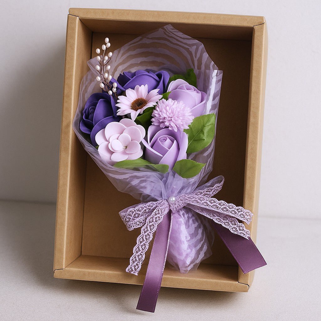 Soap Flower Bouquet in Purple Box - SHAMTAM.COM