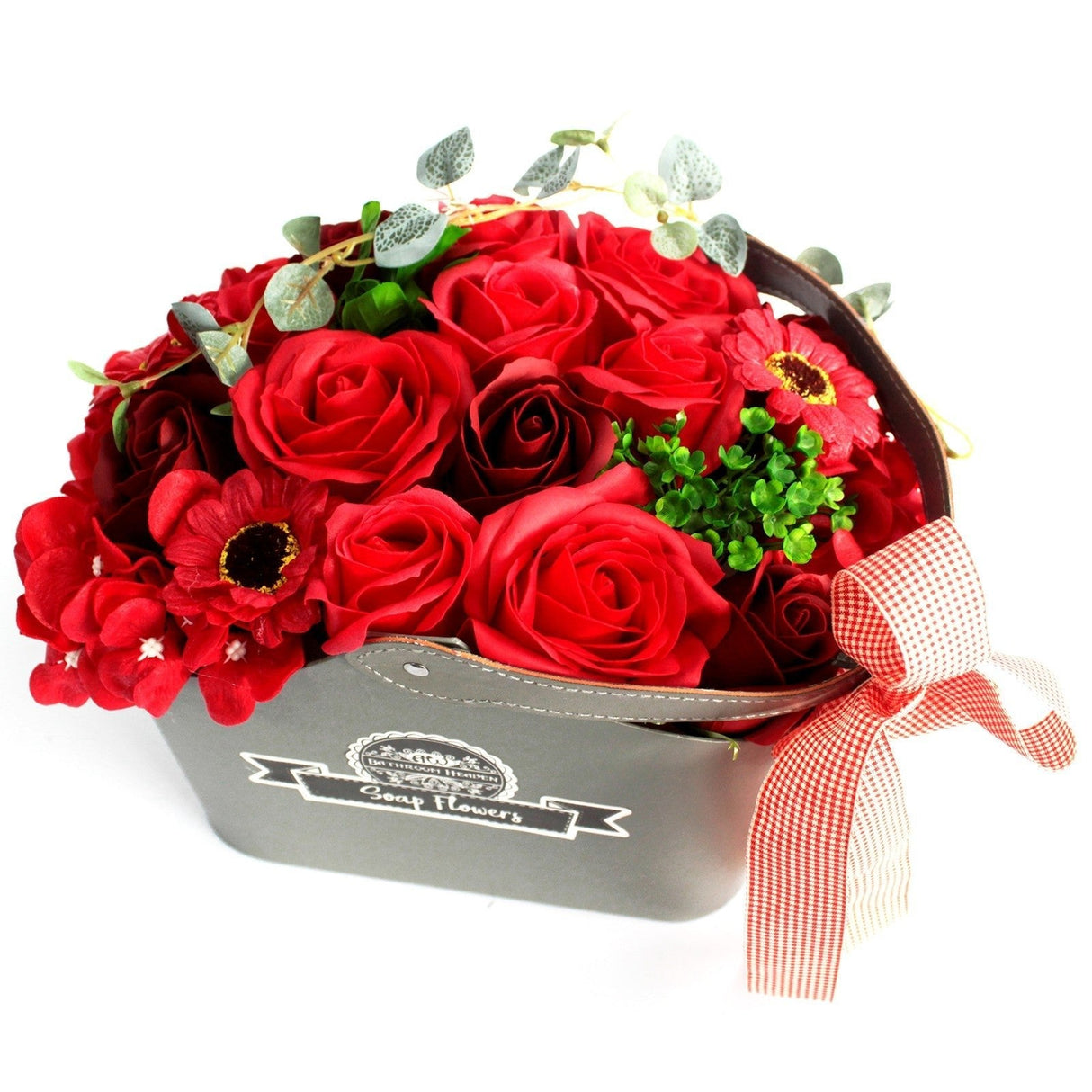 Soap Flowers Basket Bouquet - Red - SHAMTAM.COM