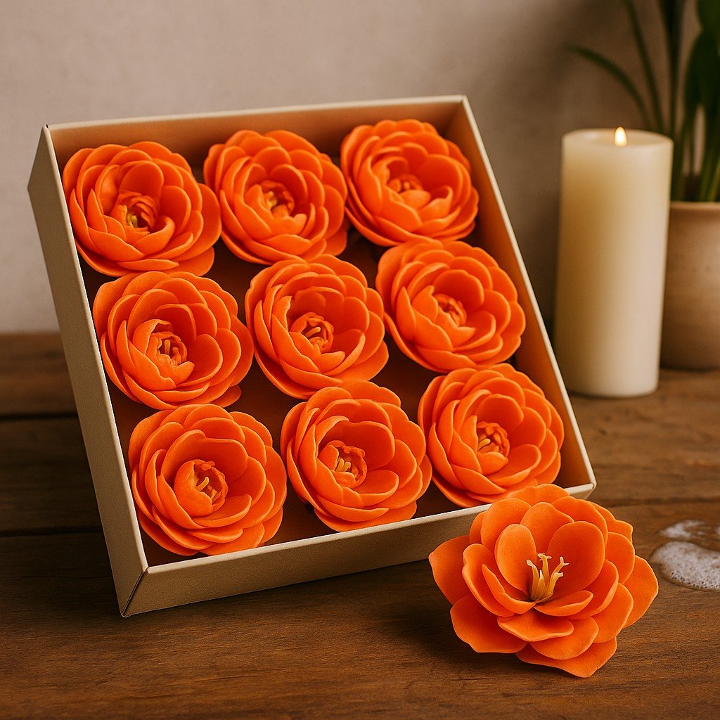 Soap Flowers Small Peony Orange, 10 Pack - SHAMTAM.COM
