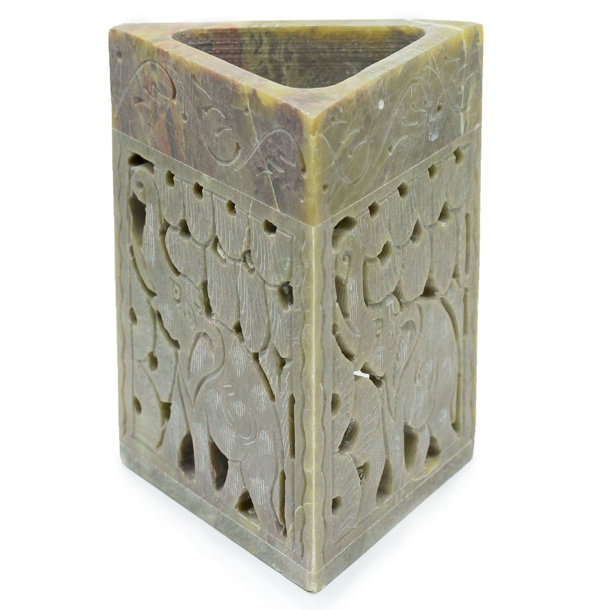 Handcrafted Triangle Soapstone Oil Burner with Elephant Carvings – Aromatherapy Essential, Made in India - SHAMTAM.COM