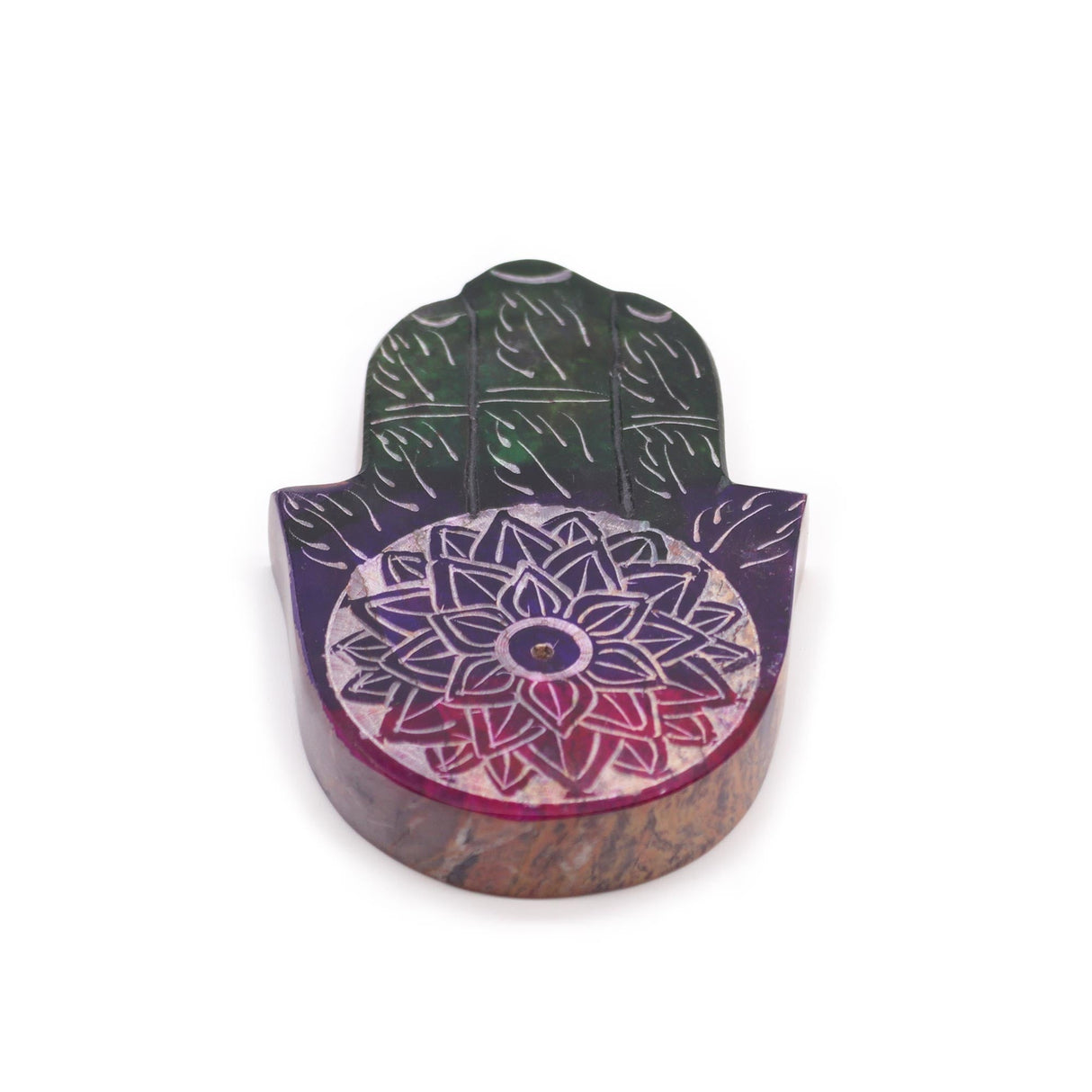 Handcrafted Soapstone Hamsa Incense Burner with Lotus Flower Design for Spiritual Protection and Serenity - SHAMTAM.COM