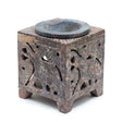 Square Soapstone Oil Burner with Elephant Carvings - 10x7.5cm, Made in India, Ideal for Essential Oils and Wax Melts - SHAMTAM.COM