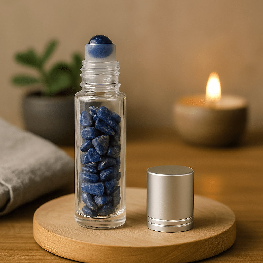 Sodalite Crystal Roller Bottle, Silver Cap - SHAMTAM.COM
