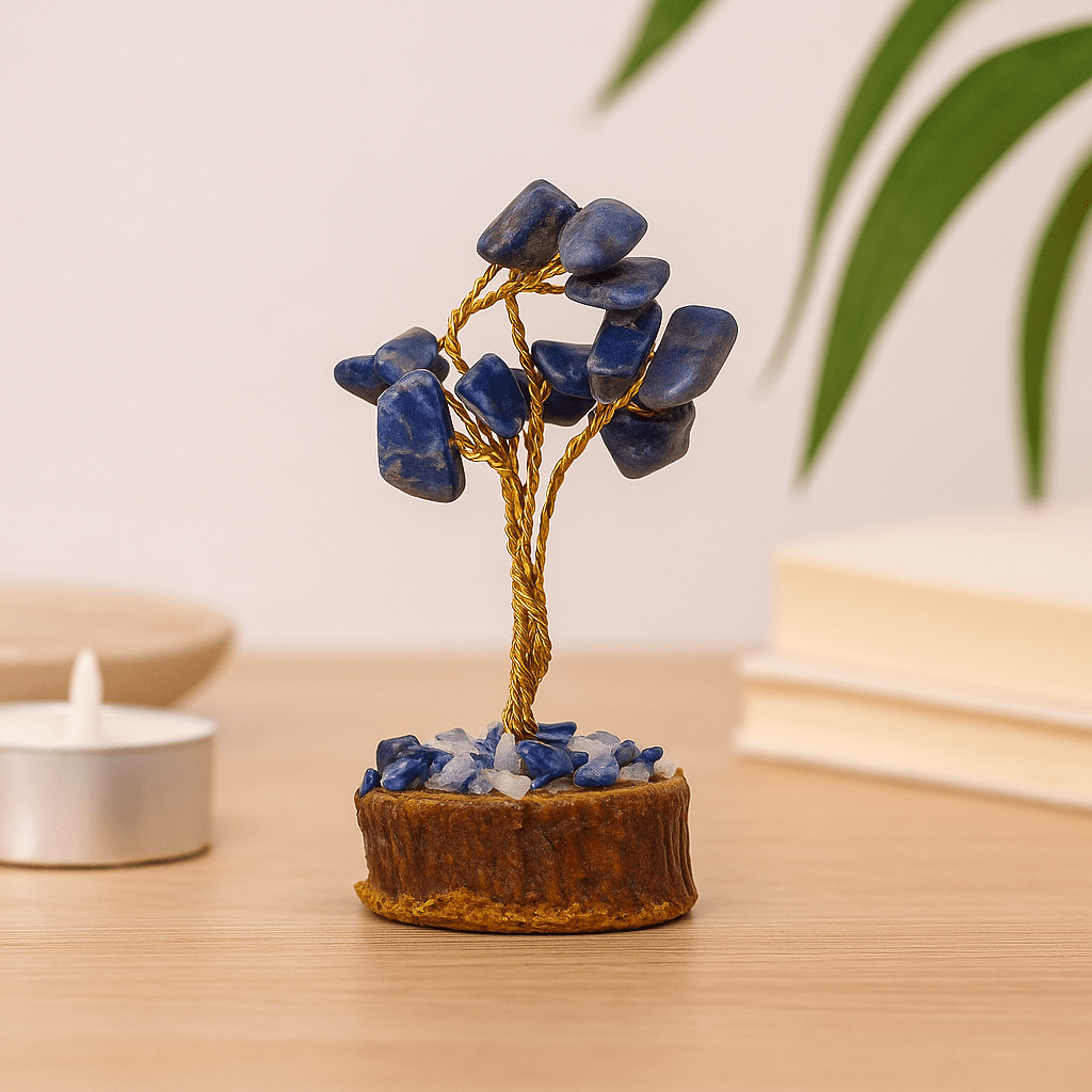 Sodalite Gemstone Tree Wood Base 15 Gemstones - SHAMTAM.COM