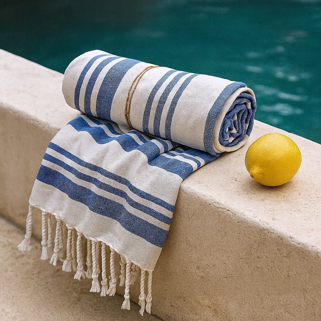 Spa Towel Ocean Blue 90x170cm Hamman - SHAMTAM.COM