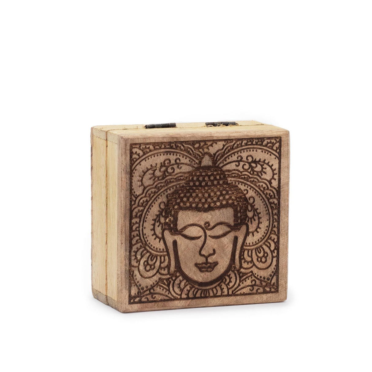 Small Square Box 10x10x4.2cm - Buddha Face Black Engraved - SHAMTAM.COM