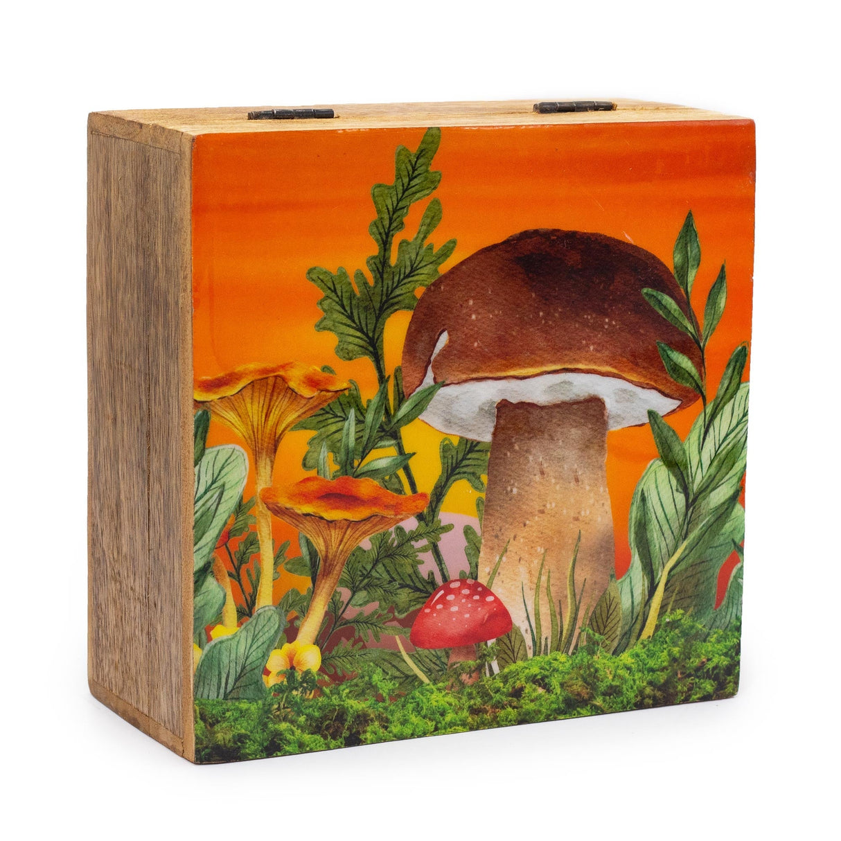 Big Square Box 15x17.5x8cm - Mushroom Design Maroon - SHAMTAM.COM