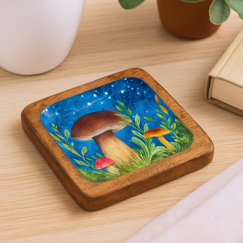 Square Trinket Tray 15x15x2.5cm Mushroom Teal - SHAMTAM.COM