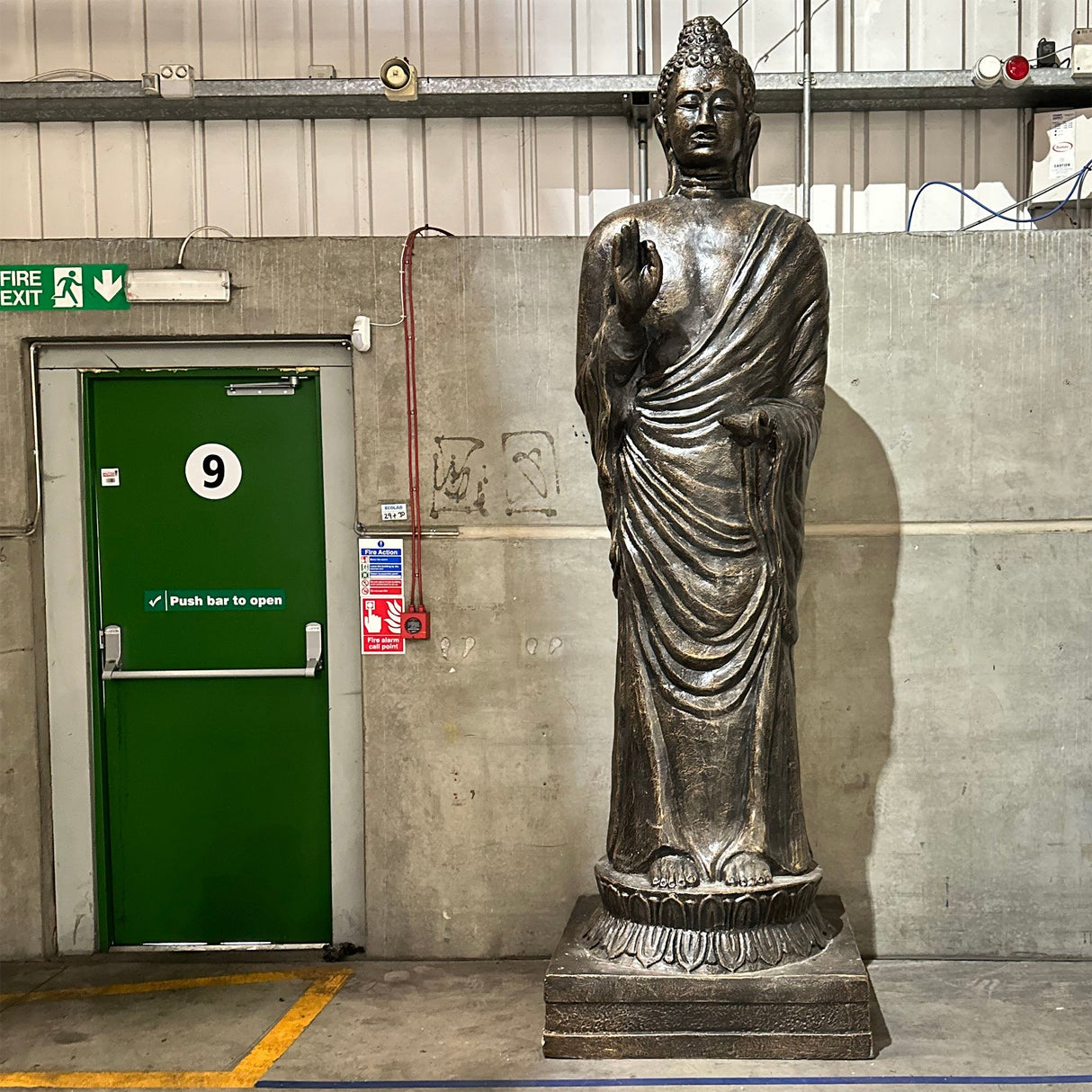 3m Tall Antique Gold Standing Buddha Statue with Intricate Detailing - Indoor Decor for Industrial Spaces - SHAMTAM.COM