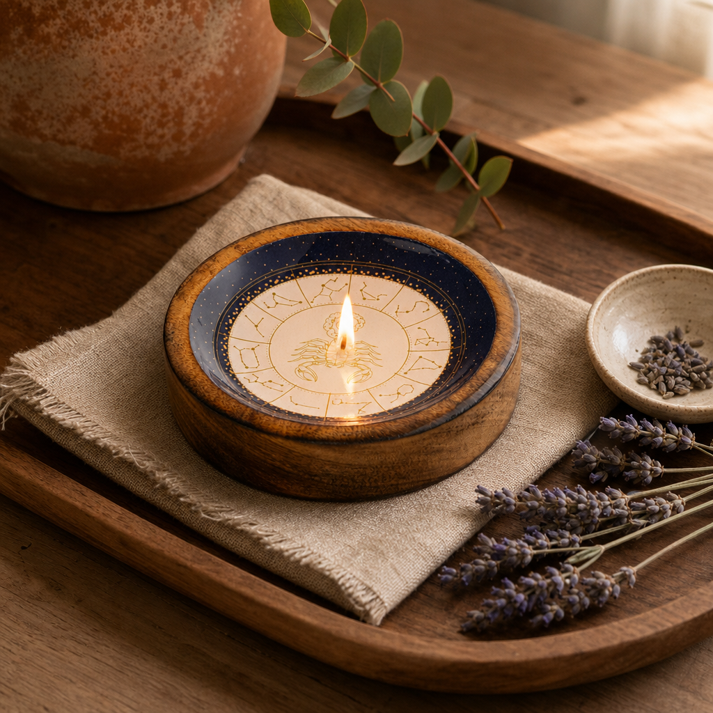 Stars Sign Mini Bowl & Incense Stick Holder - Scorpio — styled in a warm, naturally lit interior