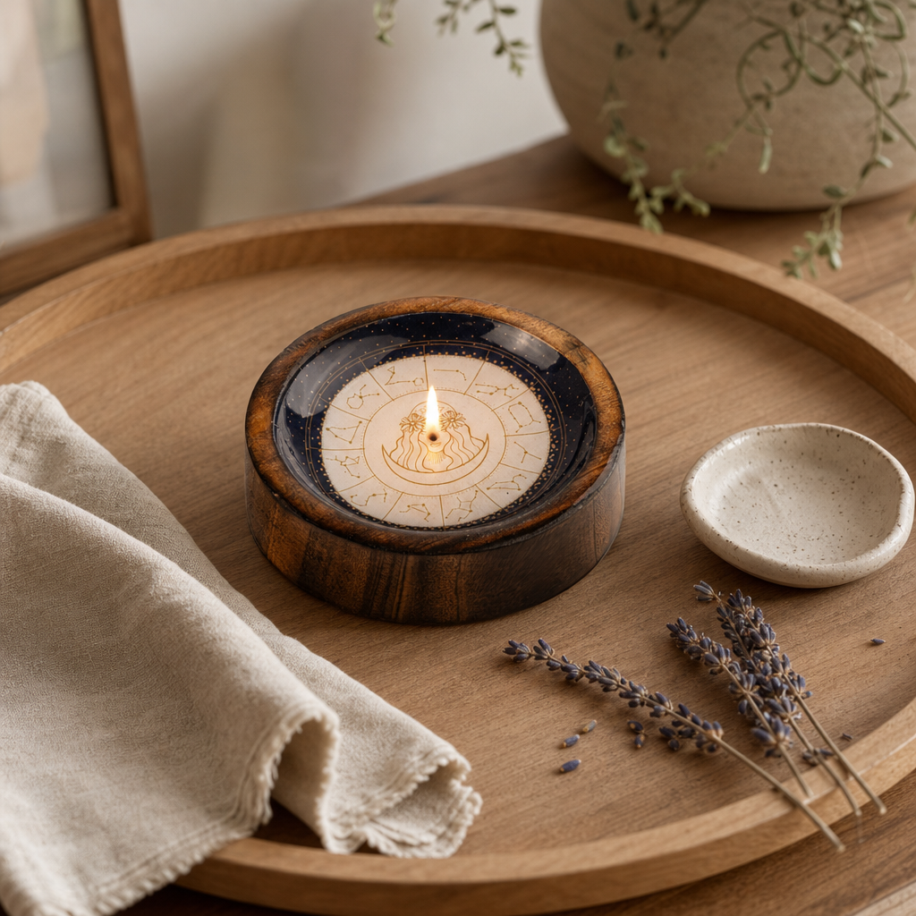 Stars Sign Mini Bowl & Incense Stick Holder - Virgo — styled in a warm, naturally lit interior