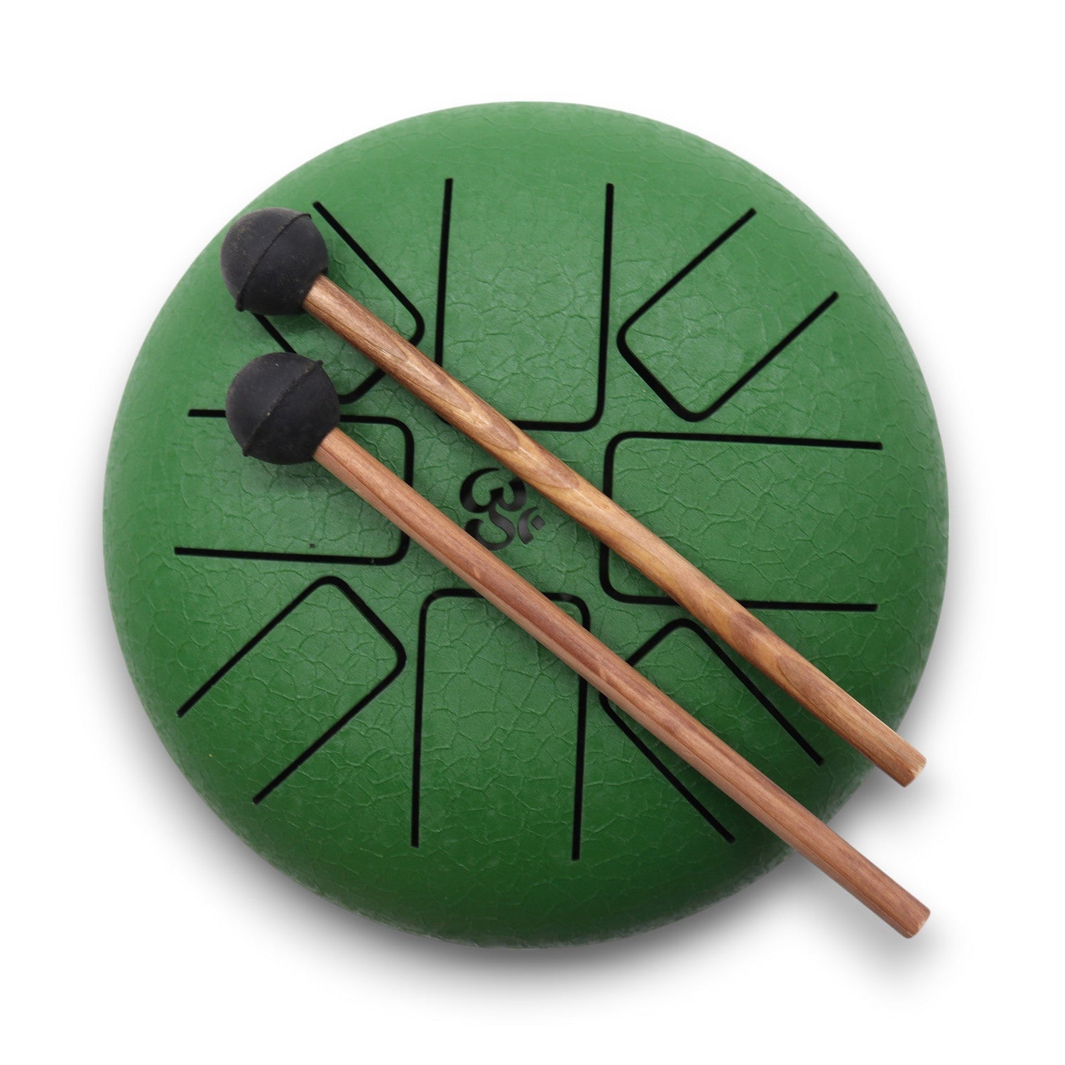 Green Hapi Drum Om - 16cm Steel Tongue Drum with Mallets for Meditation and Relaxation - SHAMTAM.COM