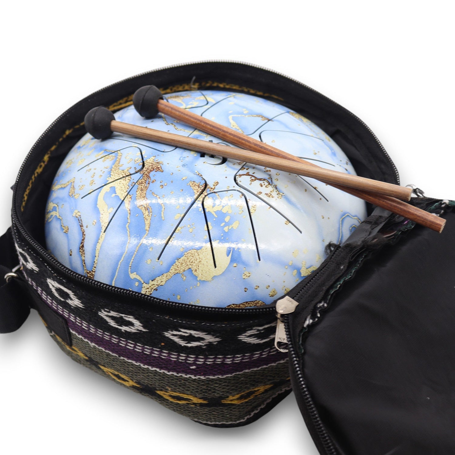Med Hapi Drum Blue Sky - 17x13cm Tongue Drum with Mallets | Marbled Blue & Gold Percussion Instrument - SHAMTAM.COM