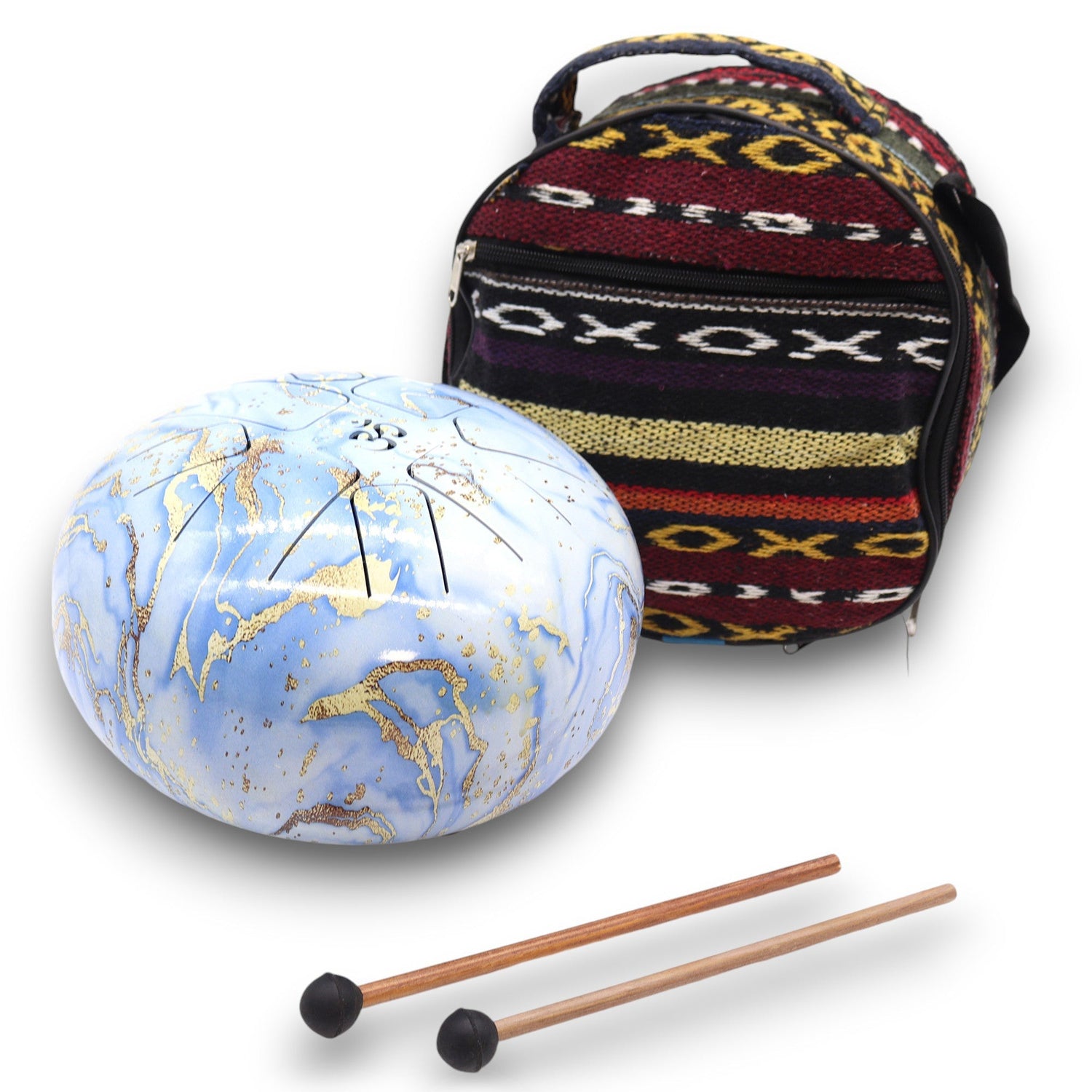 Med Hapi Drum Blue Sky 22x18cm - Light Blue Tongue Drum with Gold Accents and Carrying Case - SHAMTAM.COM