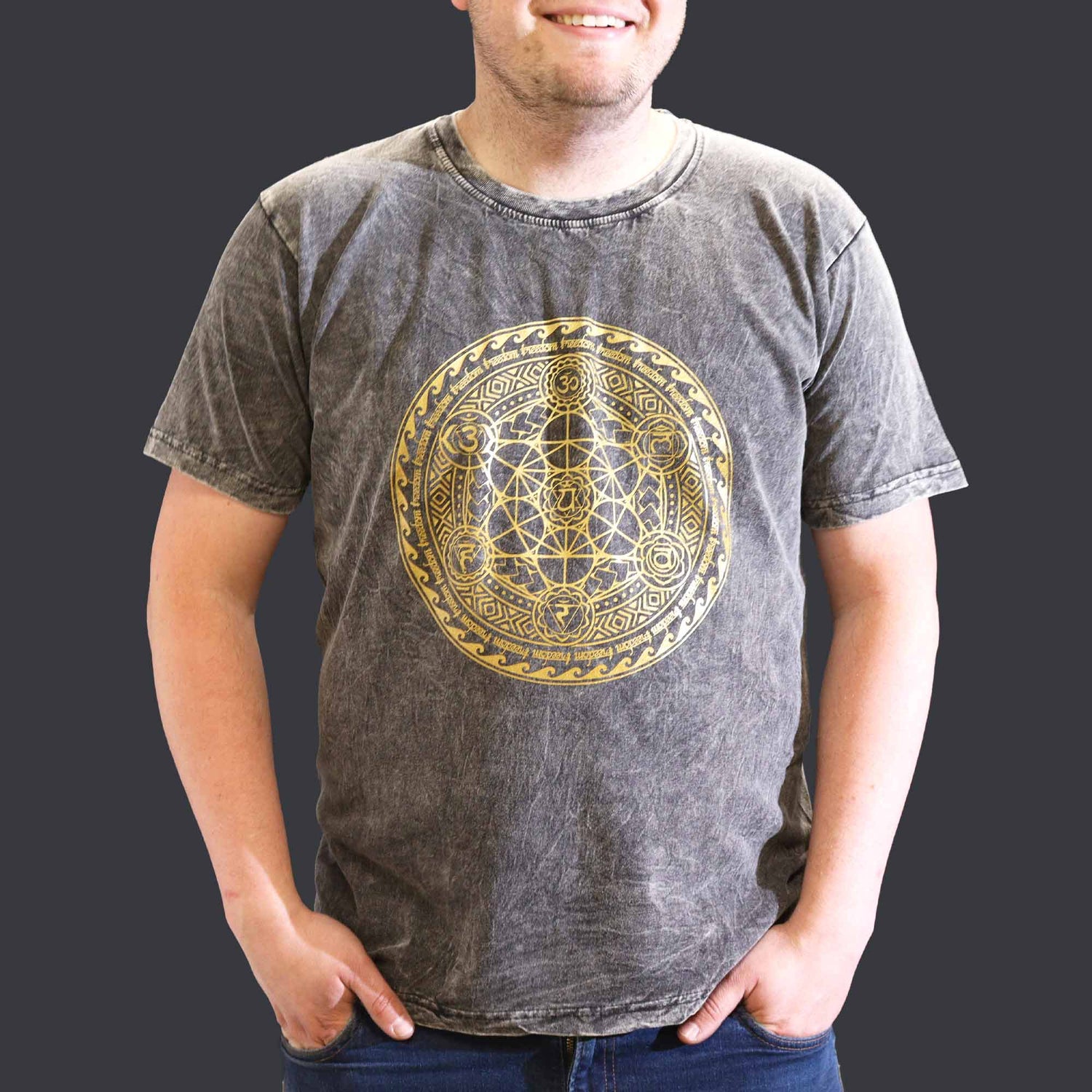 XLarge Stone Washed T-Shirt - Chakra - Dark Grey - SHAMTAM.COM