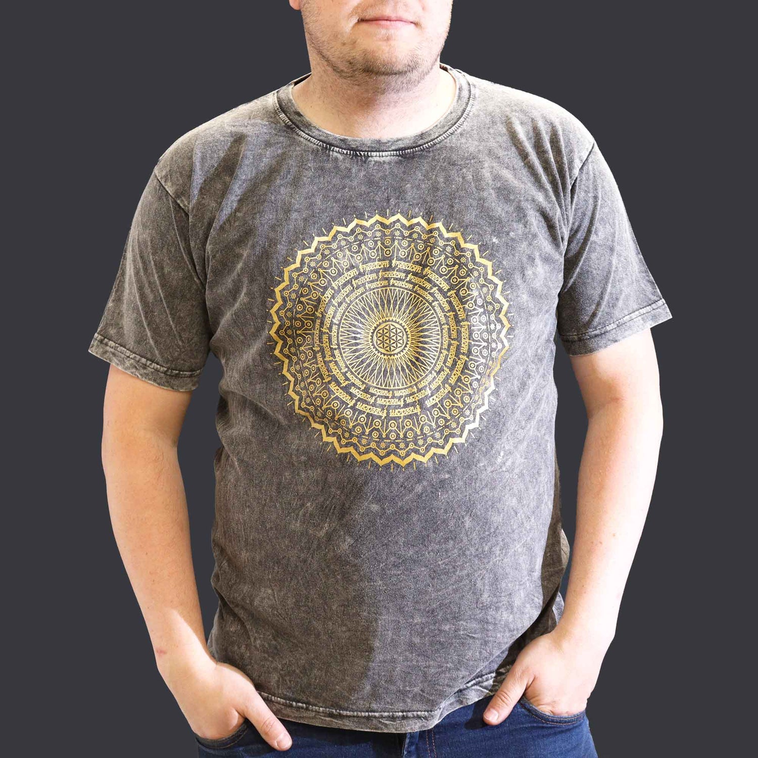 XLarge Stone Washed T-Shirt - Mandala - Dark Grey - SHAMTAM.COM