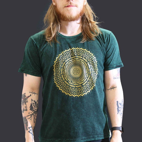 Large Stone Washed T-Shirt - Mandala - Green - SHAMTAM.COM