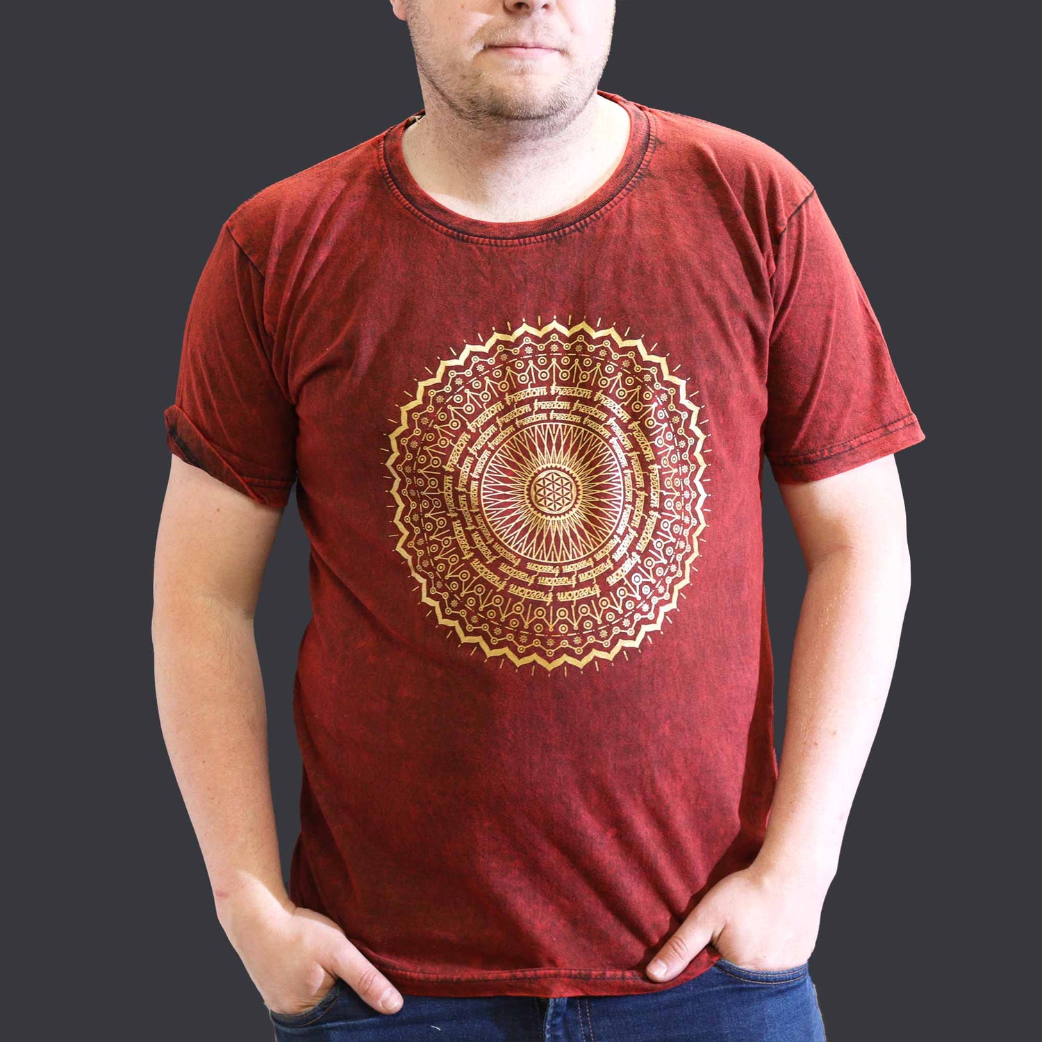 XLarge Stone Washed T-Shirt - Mandala - Maroon - SHAMTAM.COM