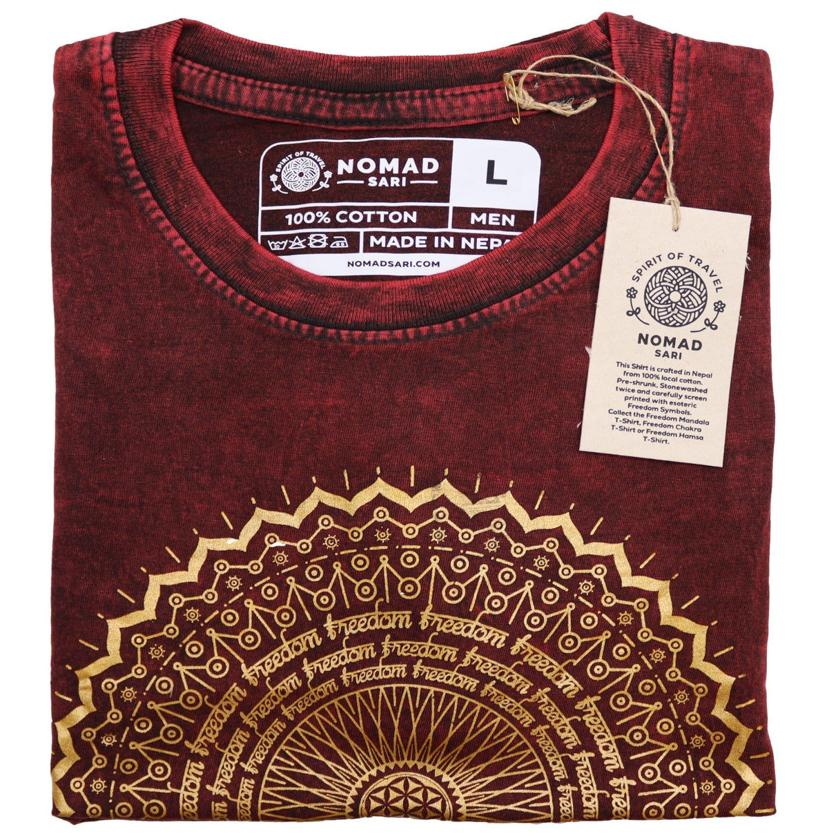 Large Stone Washed T-Shirt - Mandala - Maroon - SHAMTAM.COM