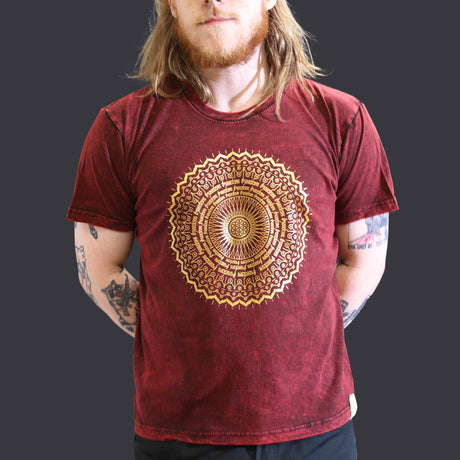 Large Stone Washed T-Shirt - Mandala - Maroon - SHAMTAM.COM
