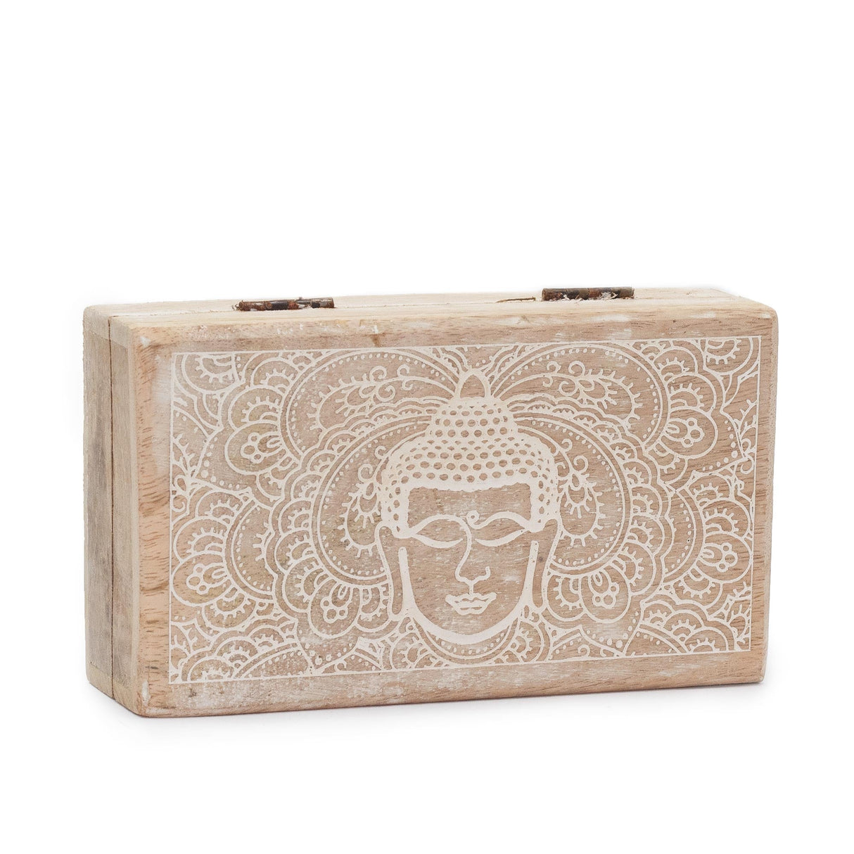 Med Square Box 17x10x4.2cm - Buddha Face Whitewash - SHAMTAM.COM
