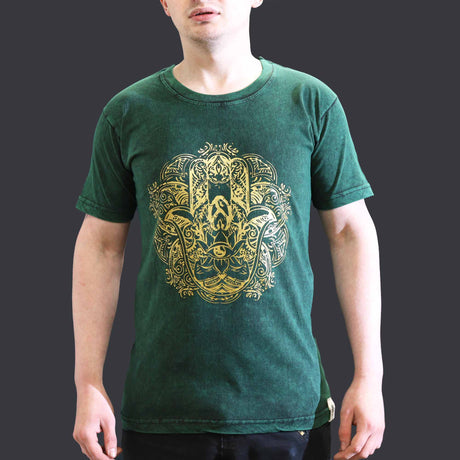 Small Stone Washed T-Shirt - Hamsa - Green - SHAMTAM.COM
