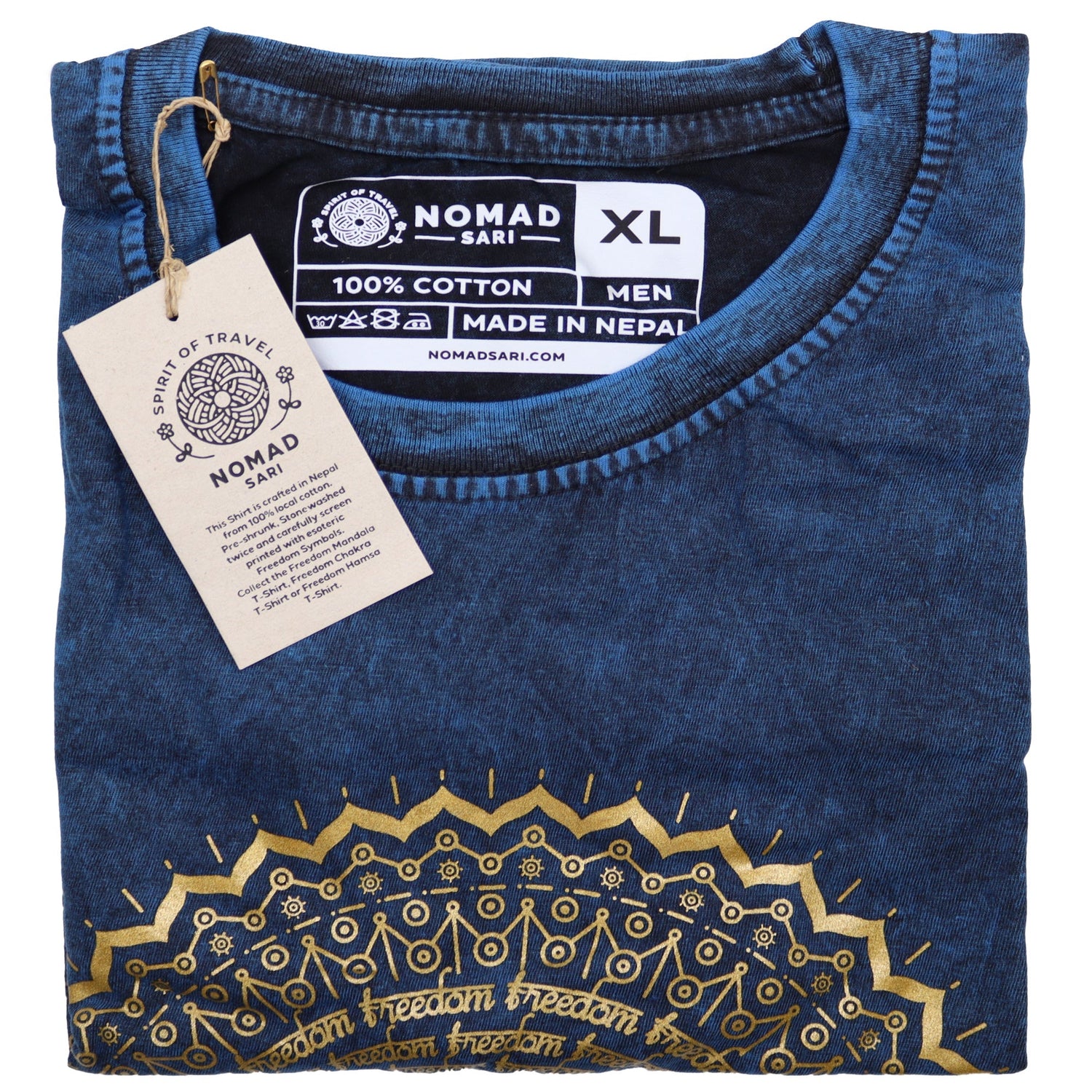 XLarge Stone Washed T-Shirt - Mandala - Blue - SHAMTAM.COM