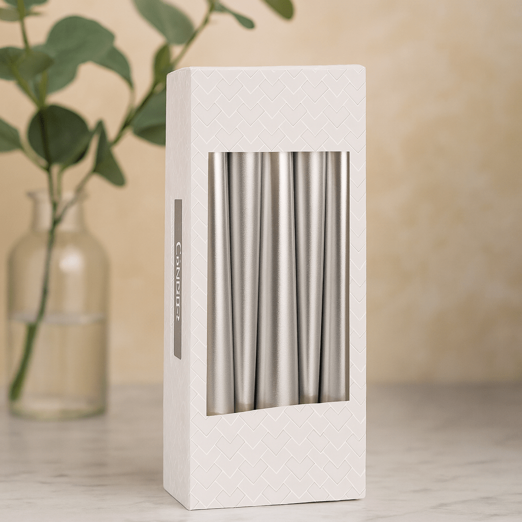 Taper Candles Metallic Silver 10 Pack - SHAMTAM.COM