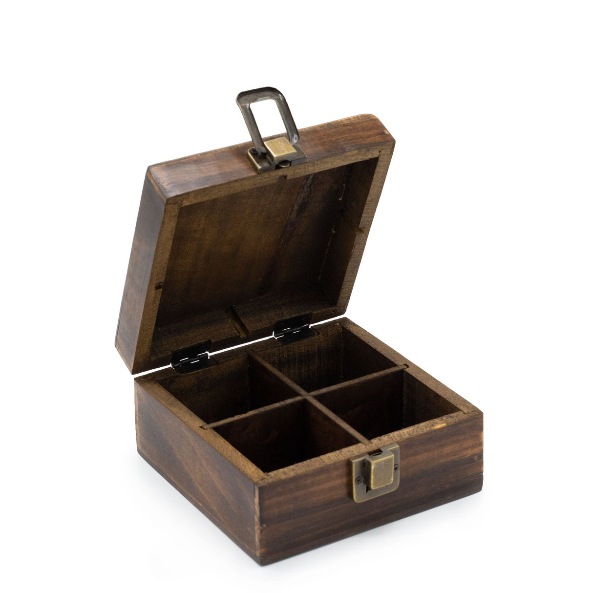 Handcrafted Mango Wood Tea Box with Vintage Floral Carved Lid and 4 Compartments - SHAMTAM.COM