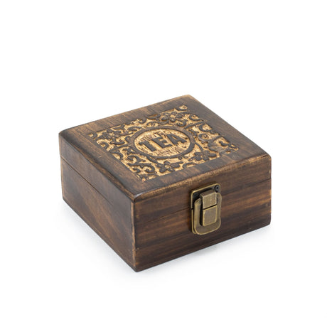 Handcrafted Mango Wood Tea Box with Vintage Floral Carved Lid and 4 Compartments - SHAMTAM.COM