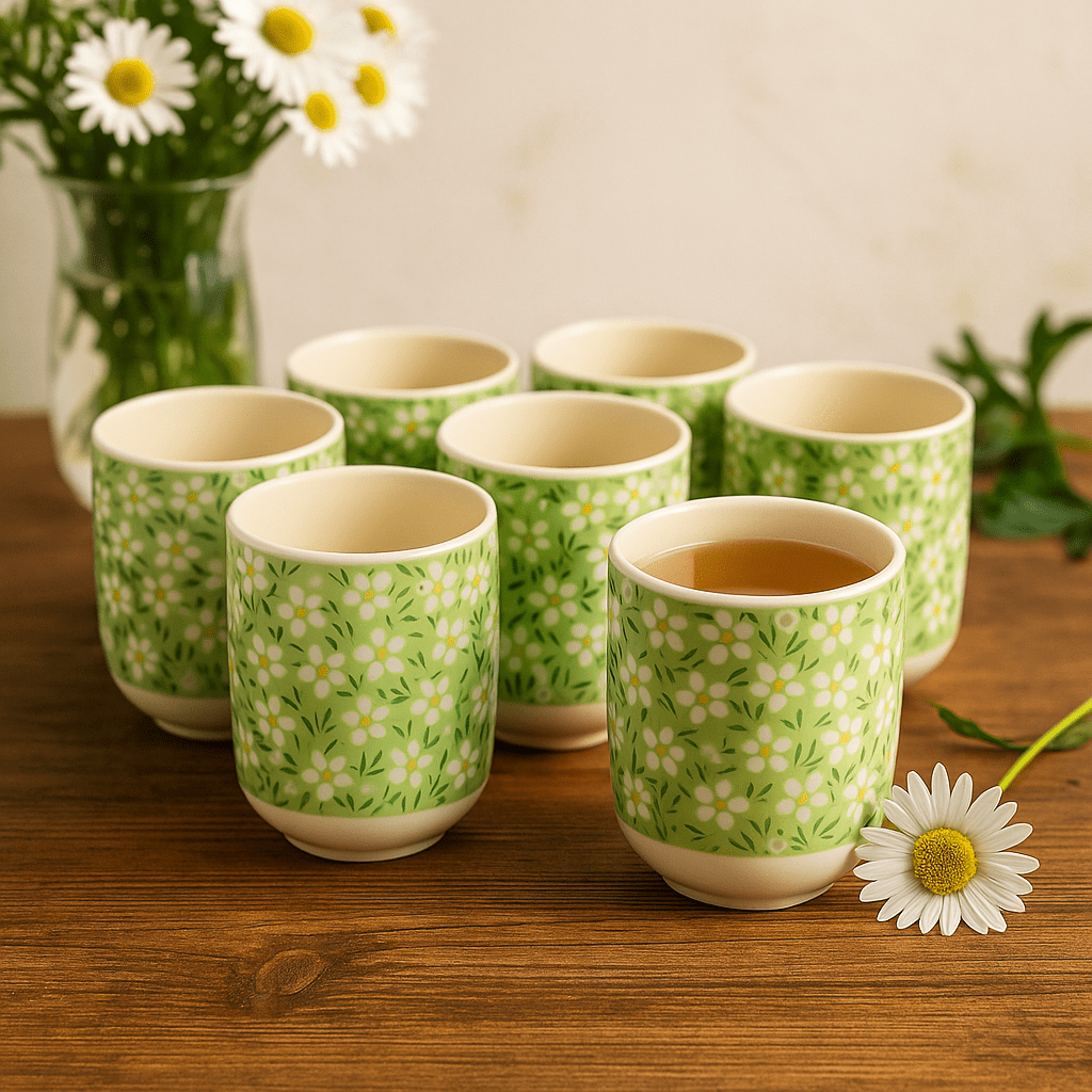 Tea Cups Green Daisey Set of 6 - SHAMTAM.COM