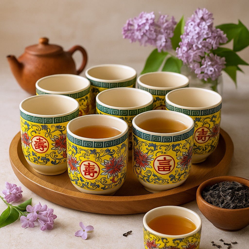 Tea Cups Long Life Design, Set of 6 - SHAMTAM.COM