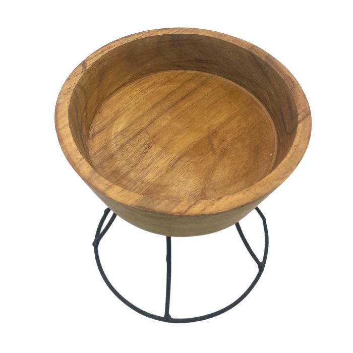 Teak Bowl On Metal Stands 15 cm - SHAMTAM.COM