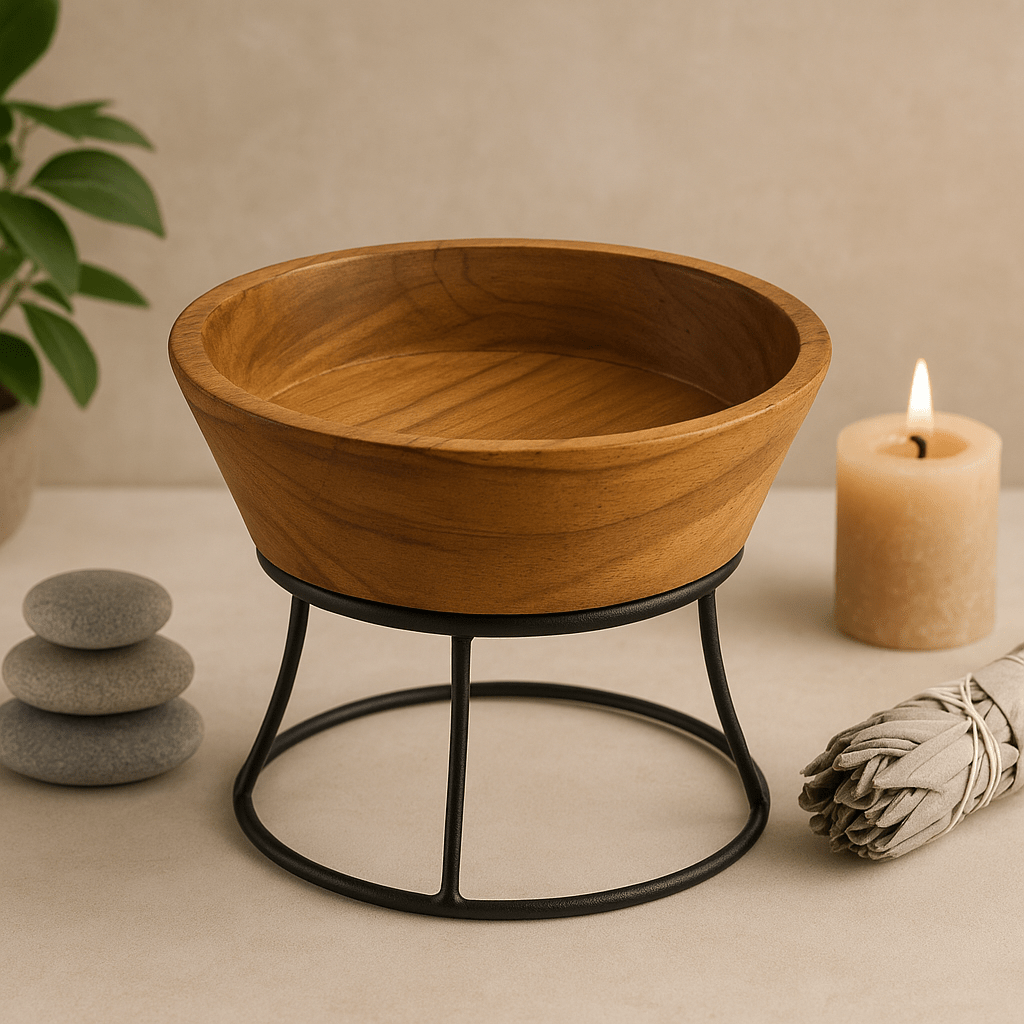 Teak Bowl On Metal Stands 15 cm - SHAMTAM.COM