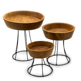 Teak Serving Bowls With Stands Set of 3 - SHAMTAM.COM