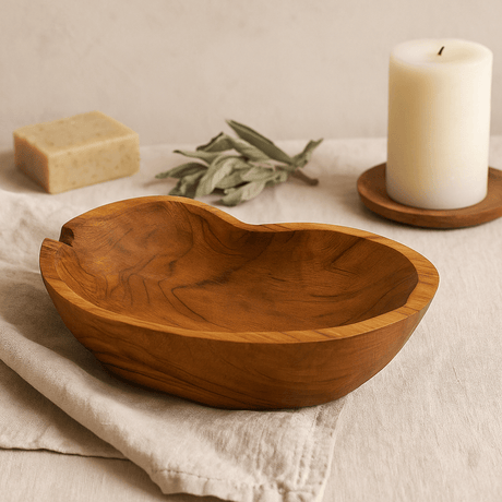 Teak Wood Fruit Bowl - Rough Shape 31x22x8cm - SHAMTAM.COM