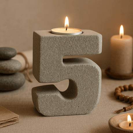 Tealight Candle Holder Granite Number 5 - SHAMTAM.COM