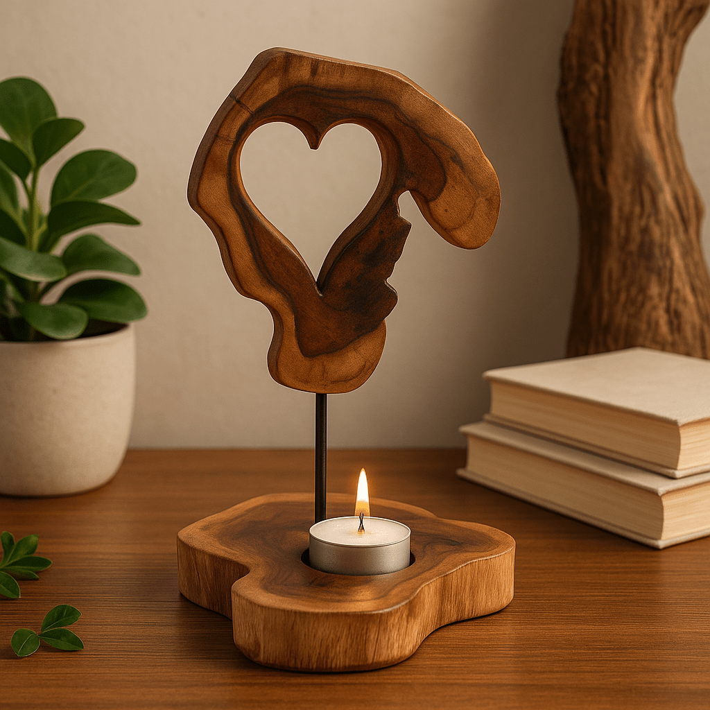 Tealight Candle Holder Wooden Heart - SHAMTAM.COM