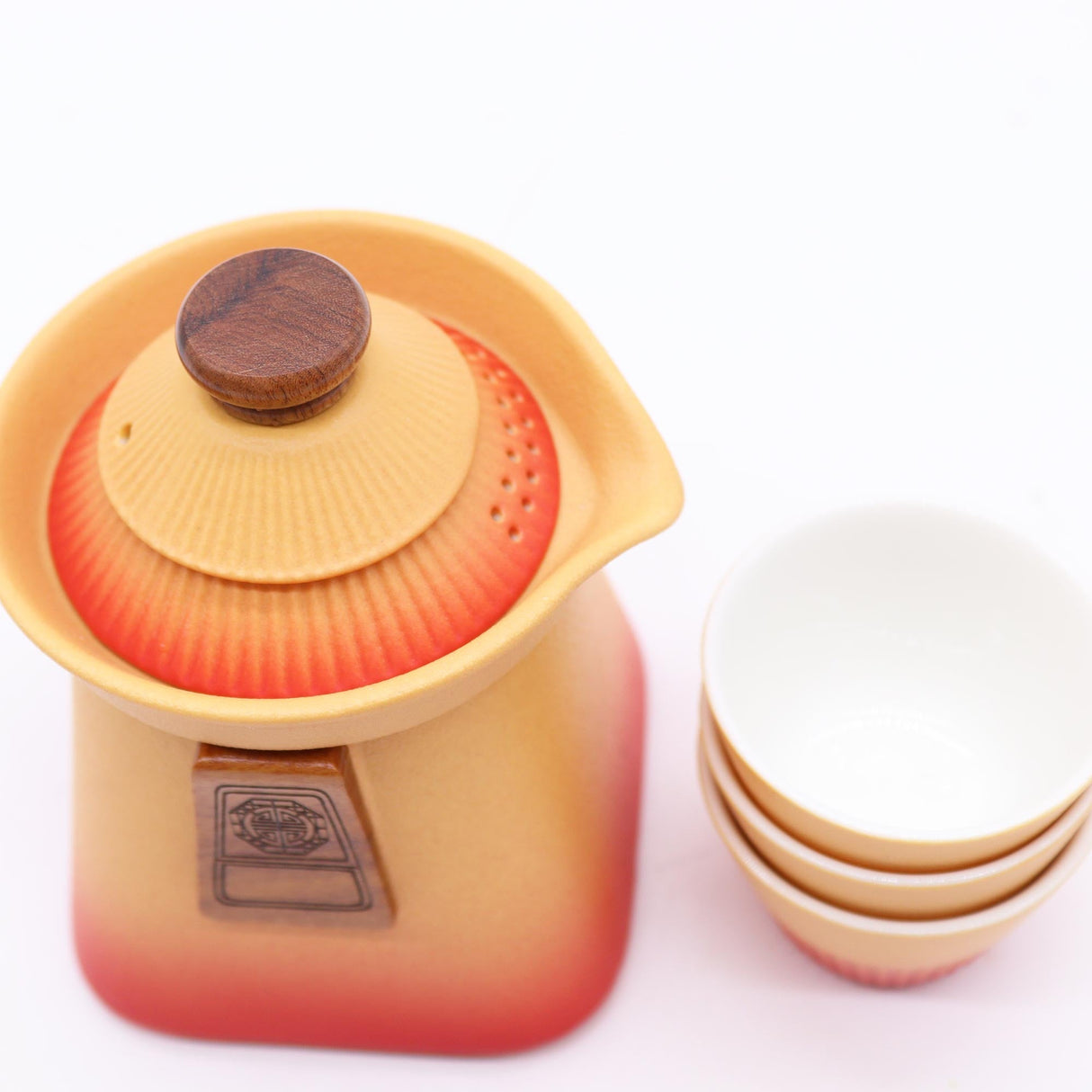 Temple Teapot Set & Three Cups - Orange Earth - SHAMTAM.COM