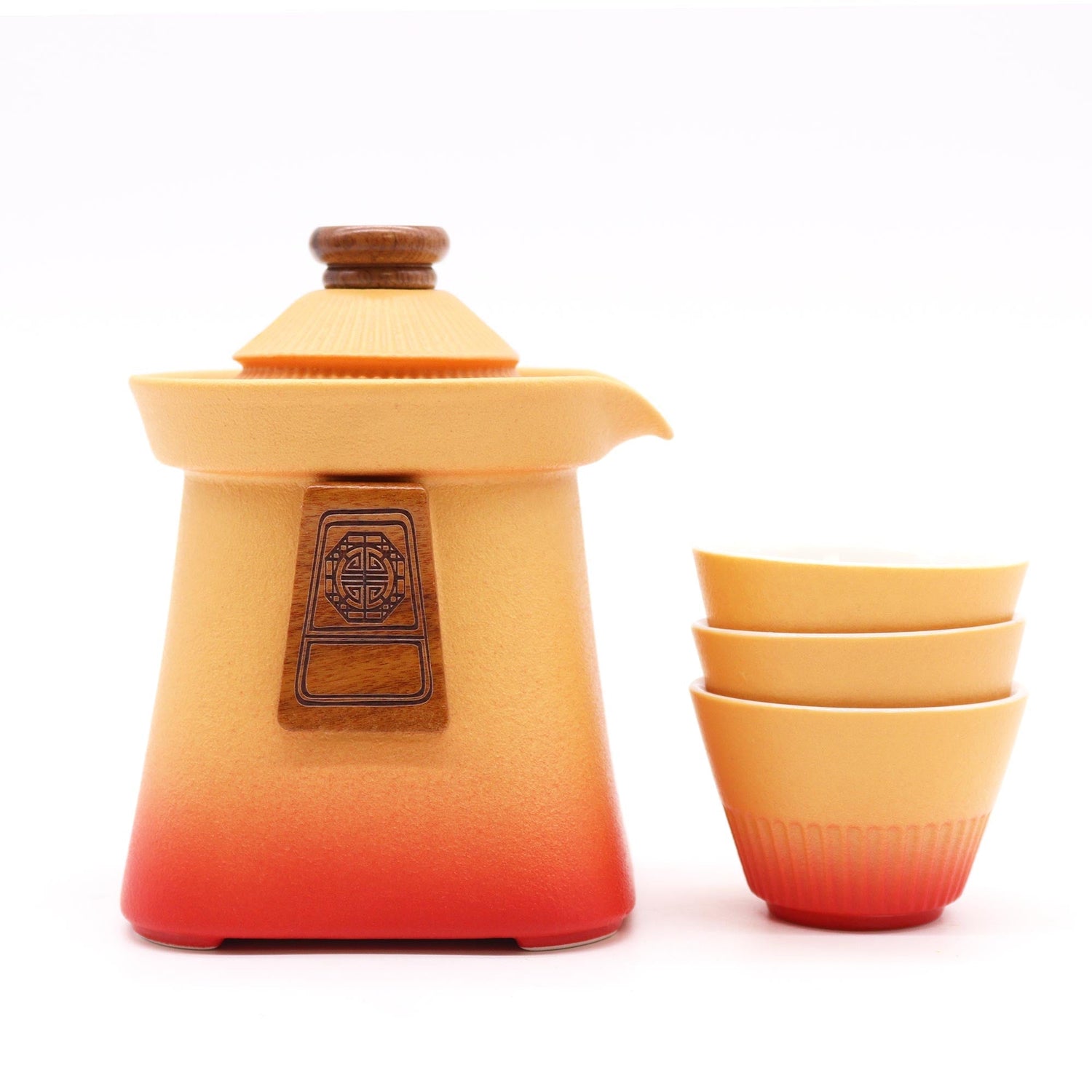 Temple Teapot Set & Three Cups - Orange Earth - SHAMTAM.COM