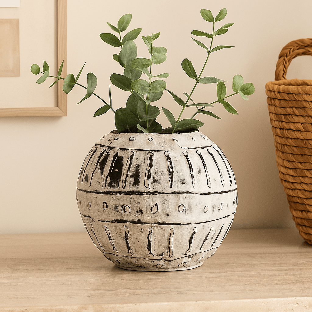 Terracotta Plant Pot Greek Bubble Cream 10cm - SHAMTAM.COM