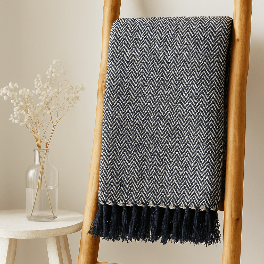 Throw Blanket Navy Zigzag 125x150cm - SHAMTAM.COM