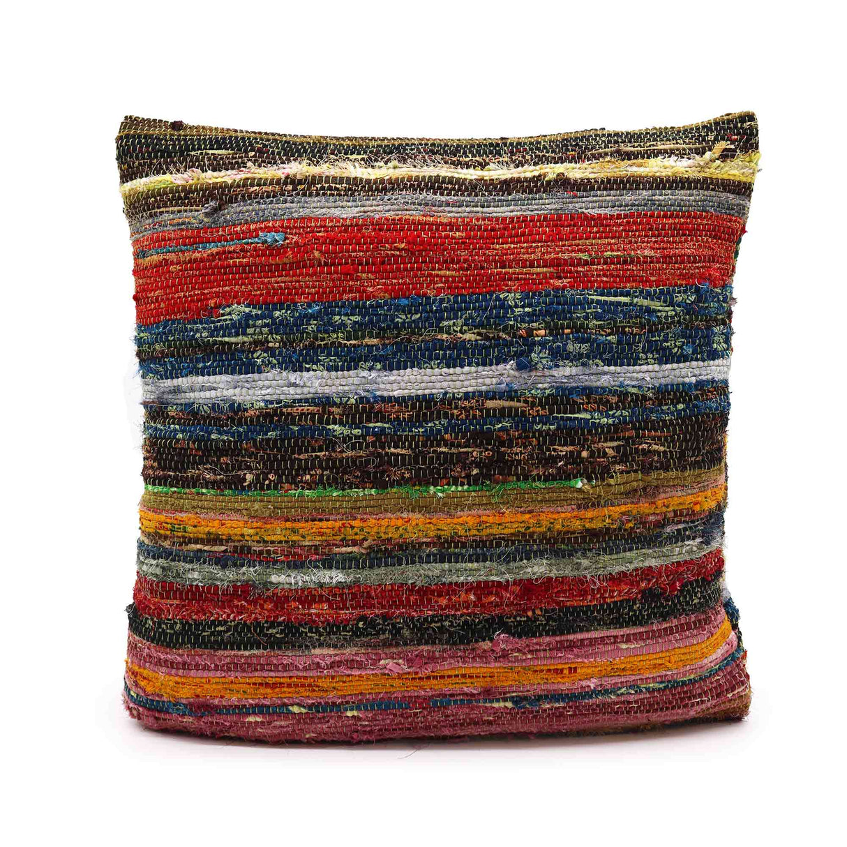 Vibrant Multicolor Rag Rug Cushion Covers - Eclectic Woven Decorative Pillow in Natural Greens - SHAMTAM.COM